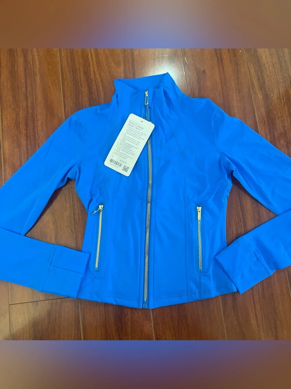 lululemon athletica Electric Blue Bomber-Style Zip Jacket leggings set.